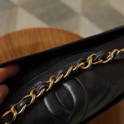 Chanel Vintage Black Lambskin Matelasse Diamond Quilted CC mark Flap Bag