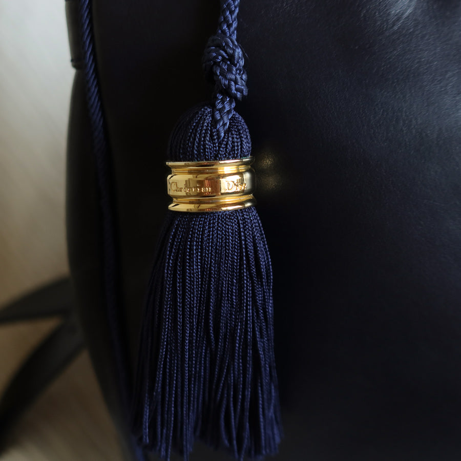 Christian Dior Vintage Navy Fringe Charm CD logo Leather Crossbody Sling Bag