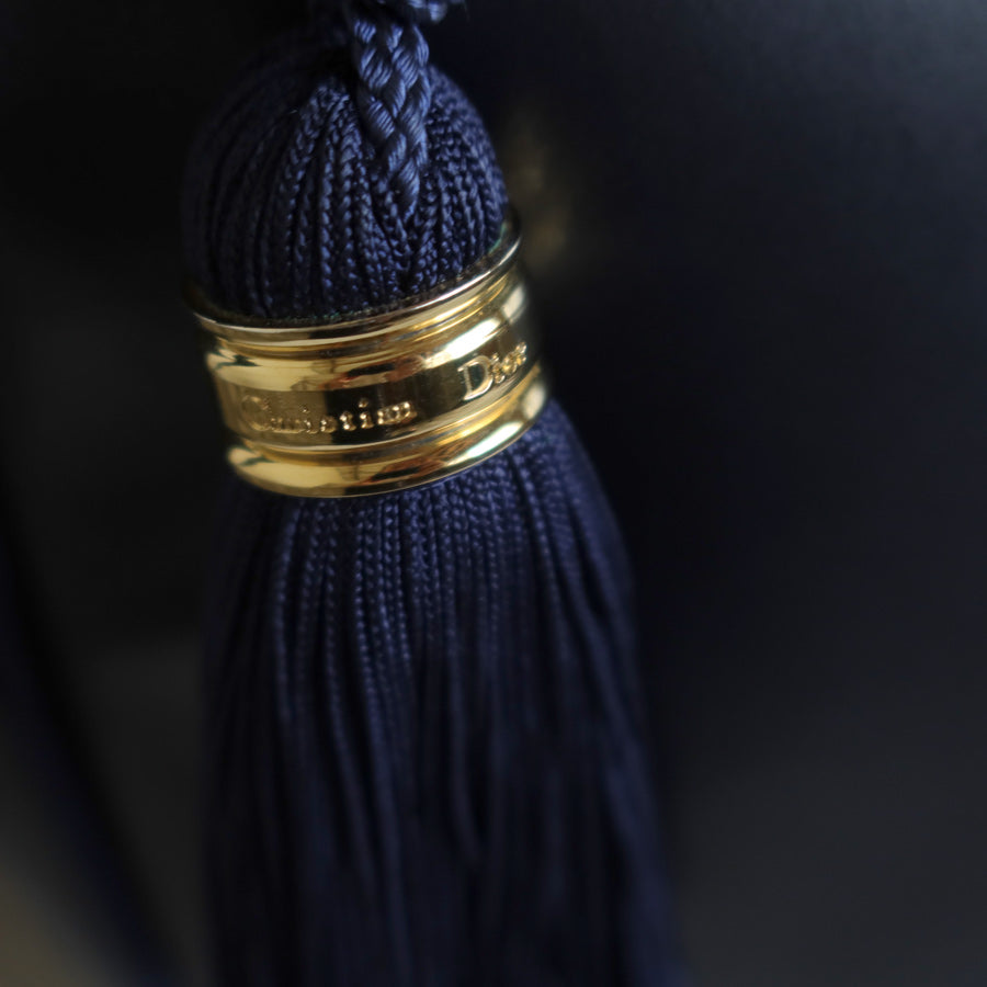 Christian Dior Vintage Navy Fringe Charm CD logo Leather Crossbody Sling Bag