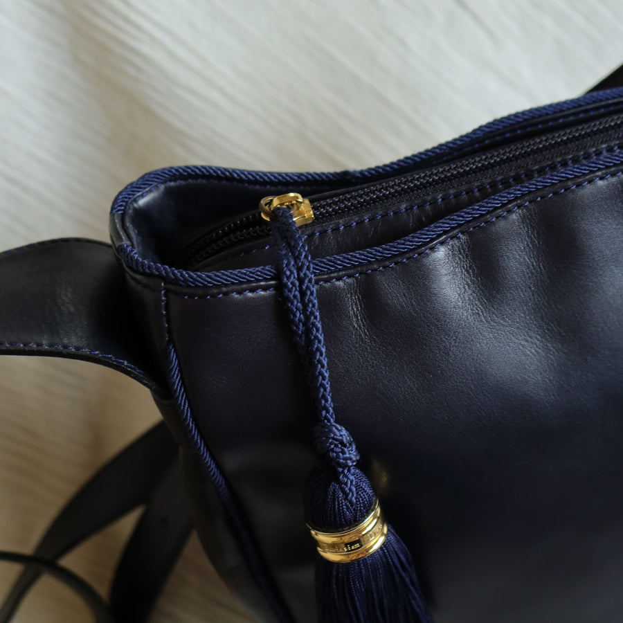 Christian Dior Vintage Navy Fringe Charm CD logo Leather Crossbody Sling Bag