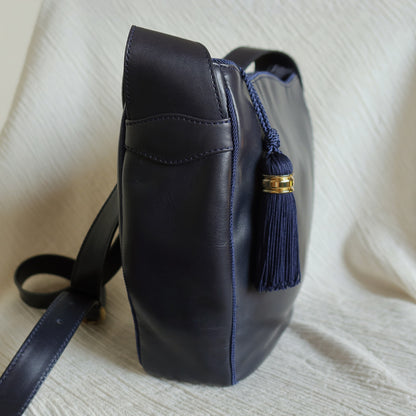 Christian Dior Vintage Navy Fringe Charm CD logo Leather Crossbody Sling Bag