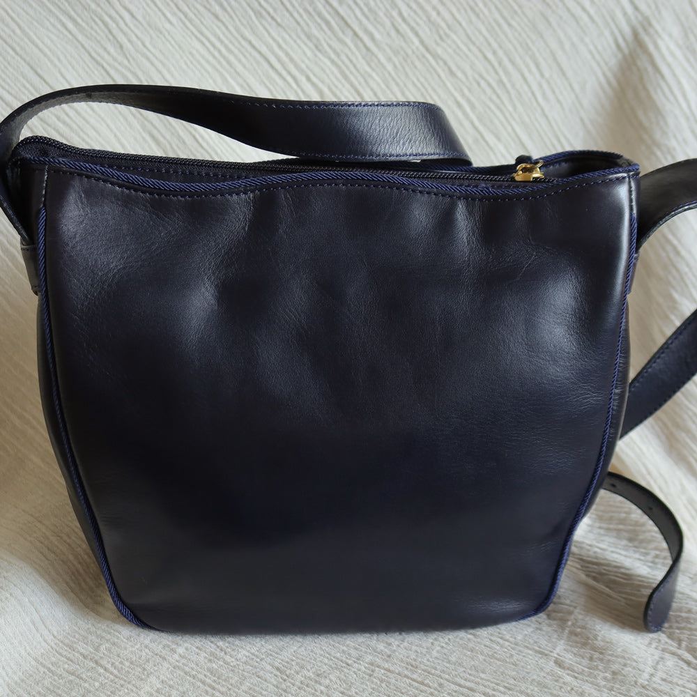 Christian Dior Vintage Navy Fringe Charm CD logo Leather Crossbody Sling Bag