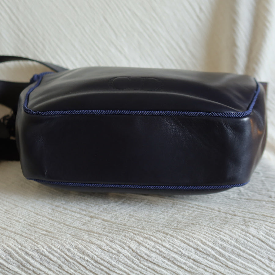 Christian Dior Vintage Navy Fringe Charm CD logo Leather Crossbody Sling Bag