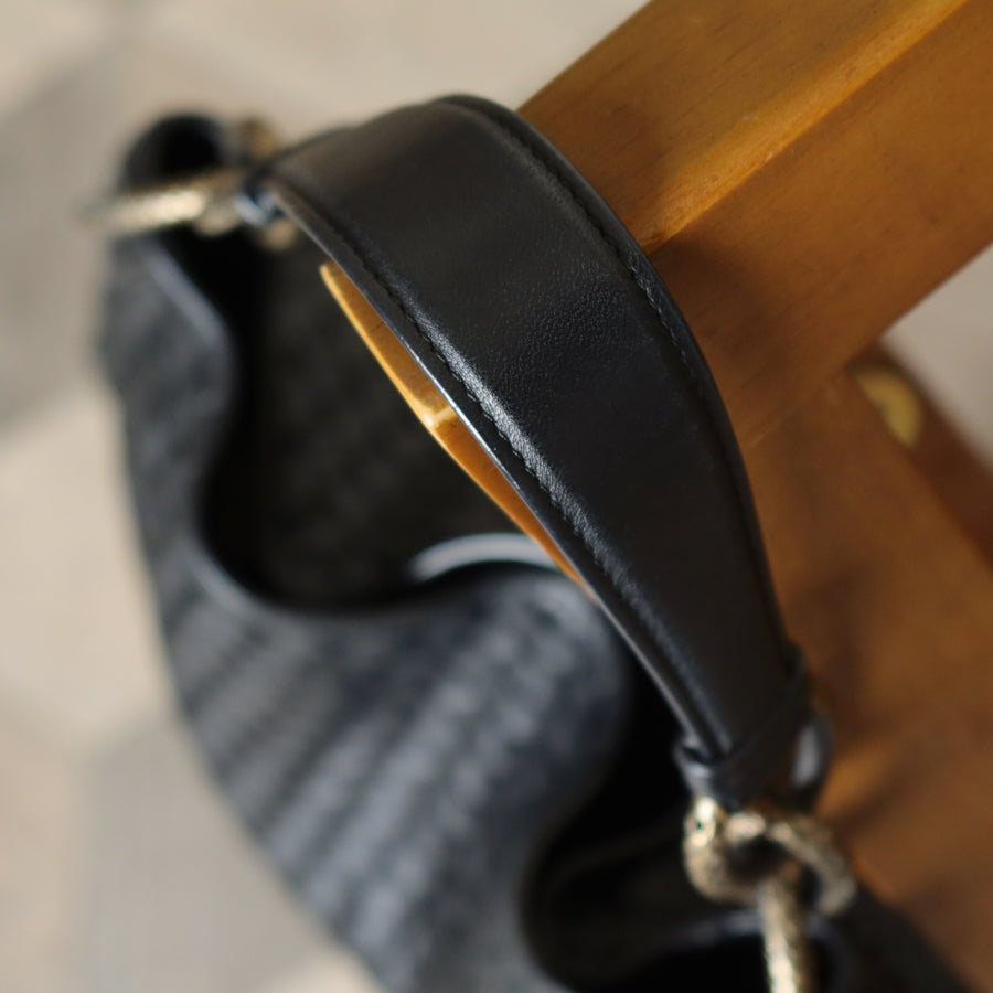 Bottega Veneta Vintage Black Nappa Intrecciato Loop Rings Hobo Shoulder Bag