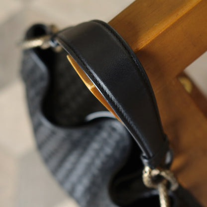 Bottega Veneta Vintage Black Nappa Intrecciato Loop Rings Hobo Shoulder Bag