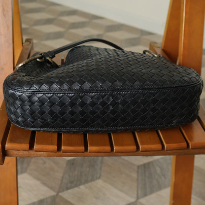 Bottega Veneta Vintage Black Nappa Intrecciato Loop Rings Hobo Shoulder Bag