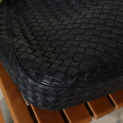 Bottega Veneta Vintage Black Nappa Intrecciato Loop Rings Hobo Shoulder Bag