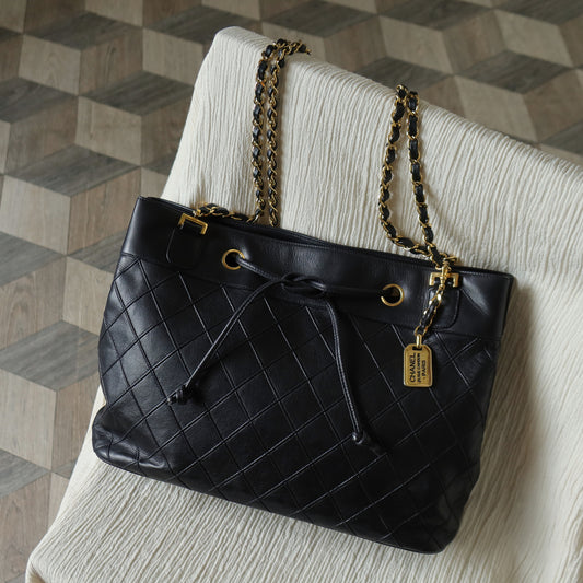 Chanel Vintage Black Calfskin Matelasse Quilted CC Charm Crossbody Shoulder Bag