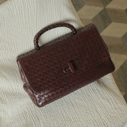 Bottega Veneta Vintage Dark Brown Intrecciato Turn Lock Braided Top Handle Bag