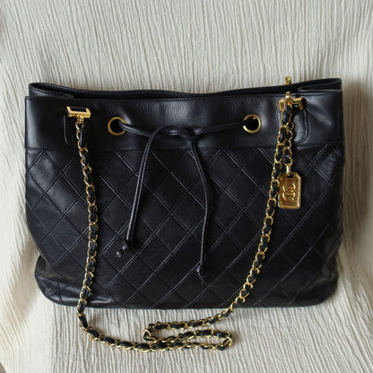 Chanel Vintage Black Calfskin Matelasse Quilted CC Charm Crossbody Shoulder Bag