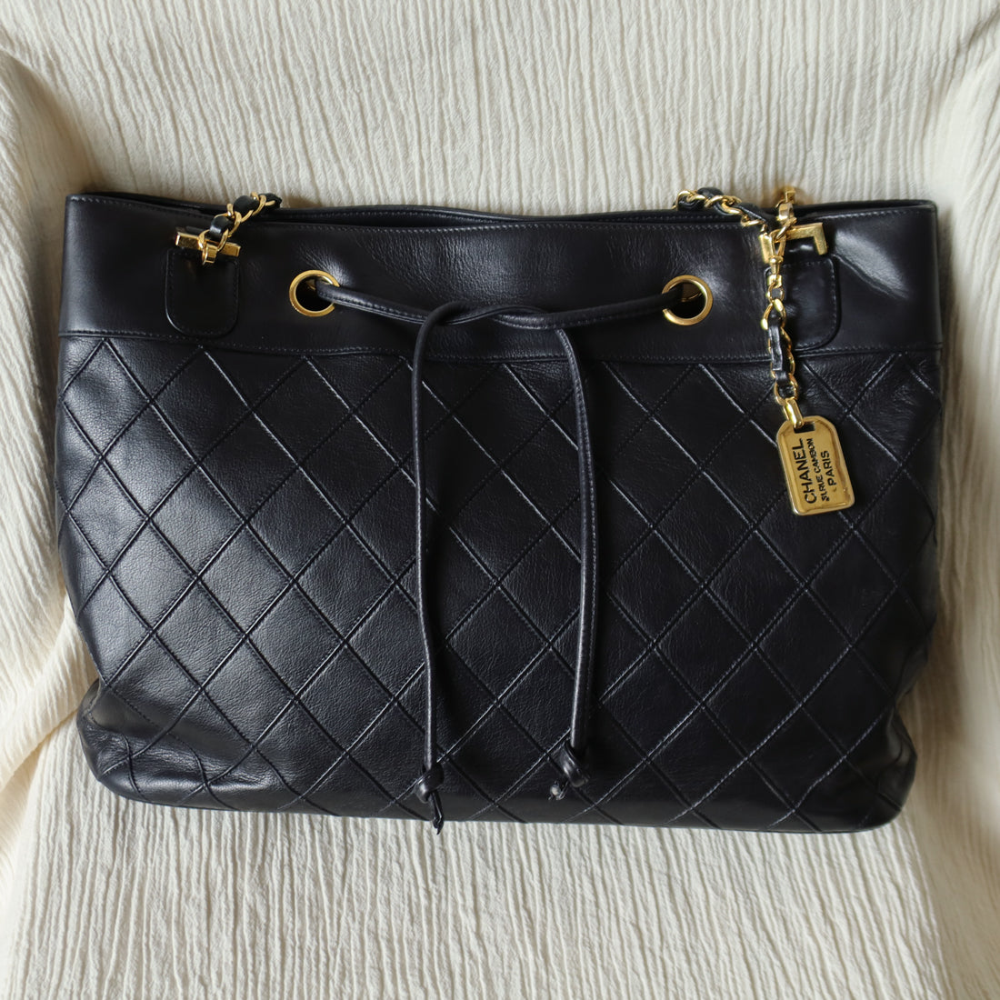 Chanel Vintage Black Calfskin Matelasse Quilted CC Charm Crossbody Shoulder Bag