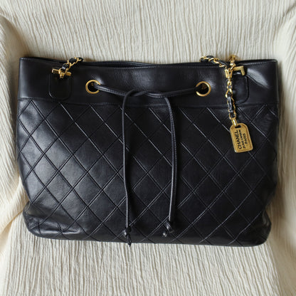 Chanel Vintage Black Calfskin Matelasse Quilted CC Charm Crossbody Shoulder Bag