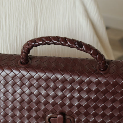 Bottega Veneta Vintage Dark Brown Intrecciato Turn Lock Braided Top Handle Bag