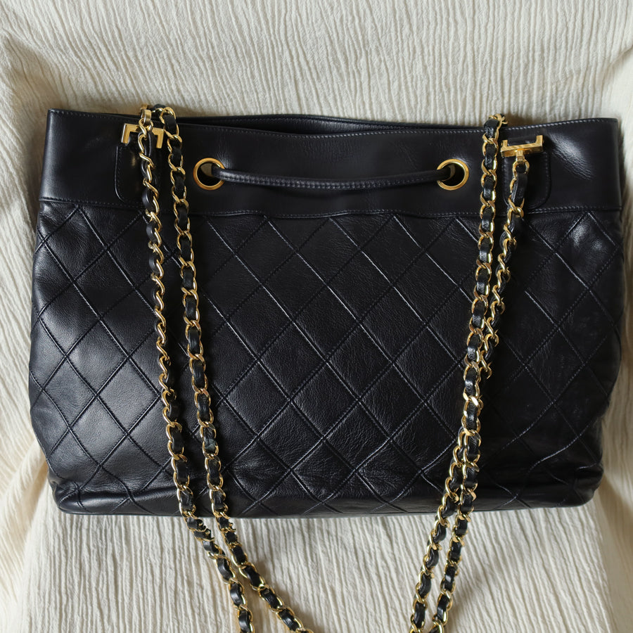 Chanel Vintage Black Calfskin Matelasse Quilted CC Charm Crossbody Shoulder Bag