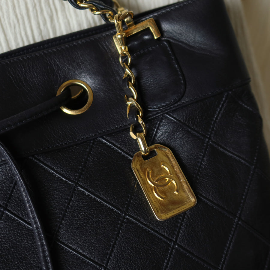Chanel Vintage Black Calfskin Matelasse Quilted CC Charm Crossbody Shoulder Bag