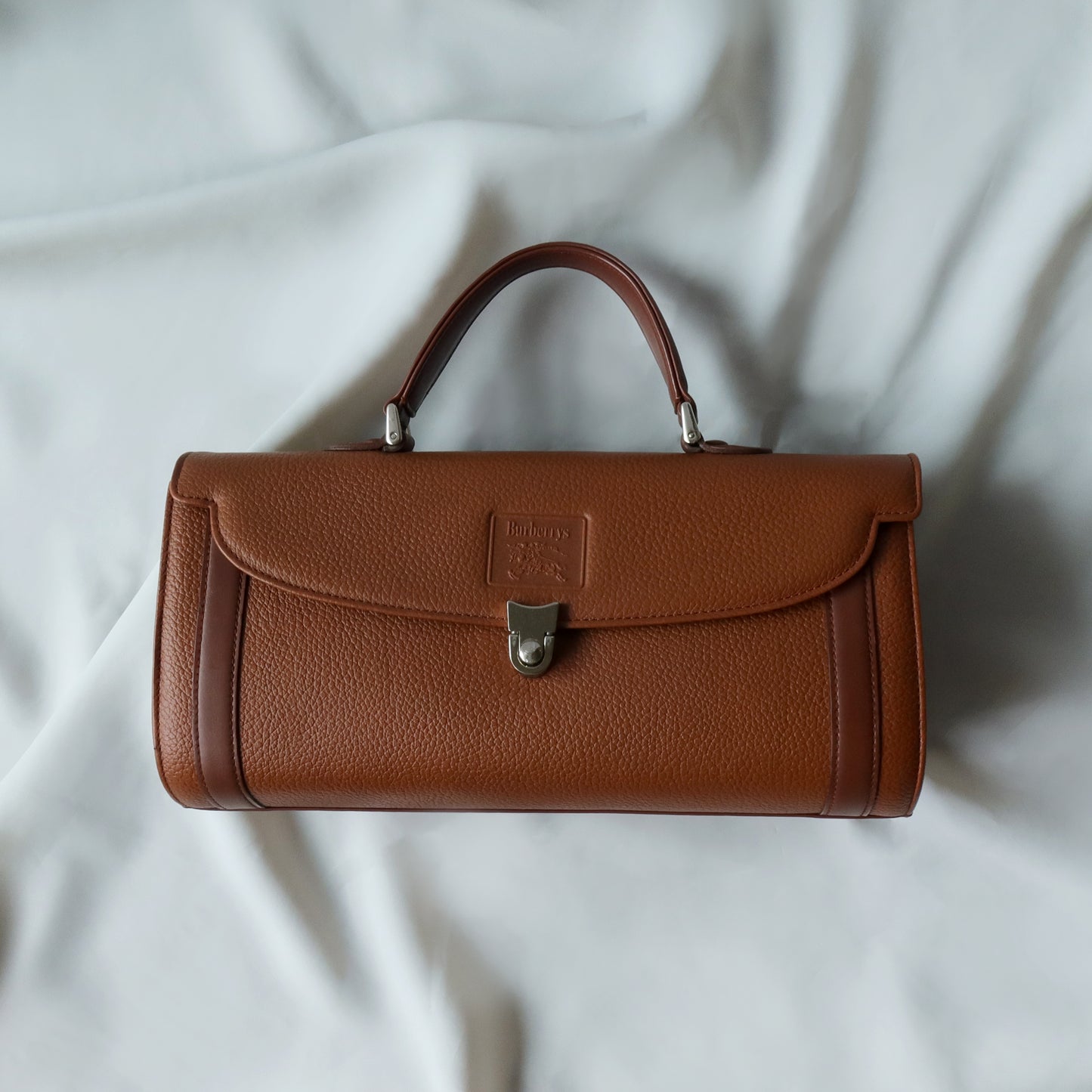 Burberry Vintage Brown Grained Leather Top Handle Bag