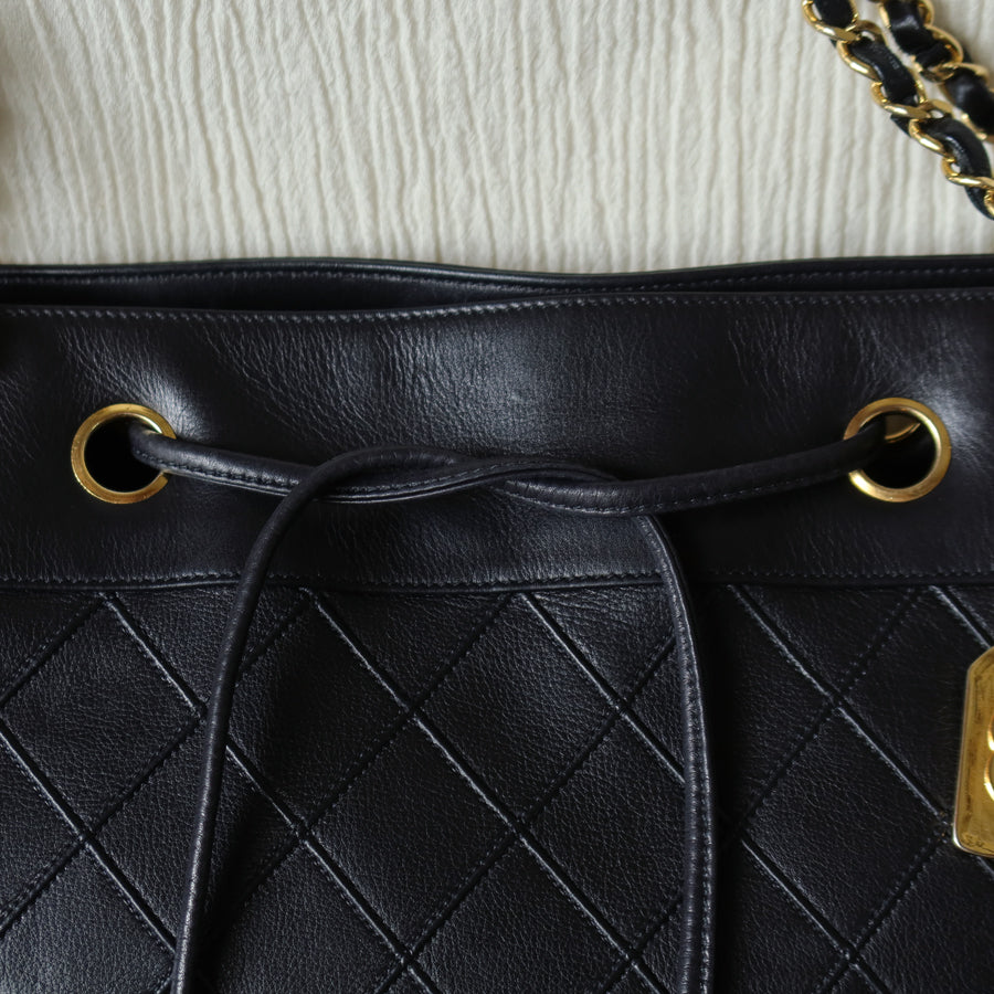 Chanel Vintage Black Calfskin Matelasse Quilted CC Charm Crossbody Shoulder Bag