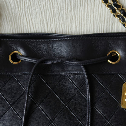 Chanel Vintage Black Calfskin Matelasse Quilted CC Charm Crossbody Shoulder Bag