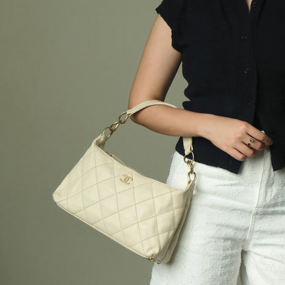 Chanel Vintage Cream Leather Wild Stitch CC mark chain-link Shoulder Bag