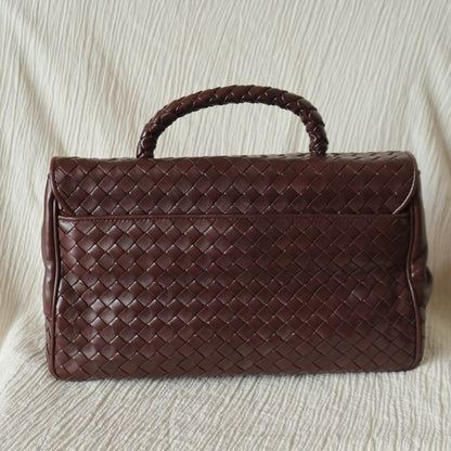 Bottega Veneta Vintage Dark Brown Intrecciato Turn Lock Braided Top Handle Bag