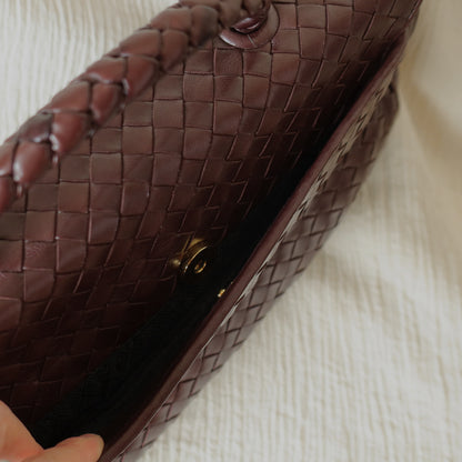 Bottega Veneta Vintage Dark Brown Intrecciato Turn Lock Braided Top Handle Bag