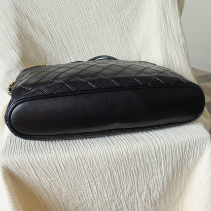 Chanel Vintage Black Calfskin Matelasse Quilted CC Charm Crossbody Shoulder Bag