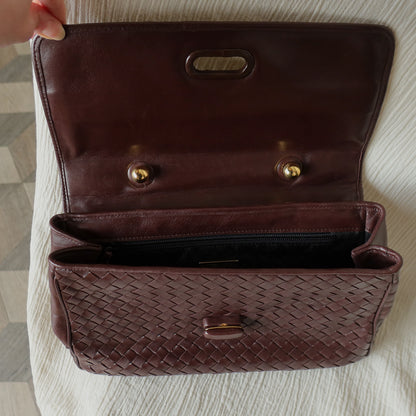 Bottega Veneta Vintage Dark Brown Intrecciato Turn Lock Braided Top Handle Bag