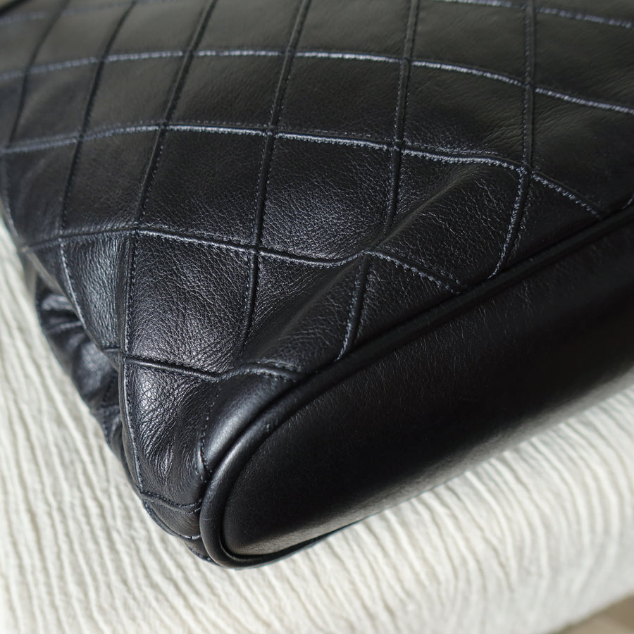 Chanel Vintage Black Calfskin Matelasse Quilted CC Charm Crossbody Shoulder Bag