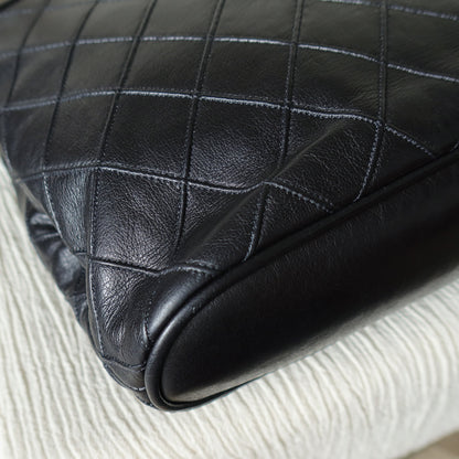 Chanel Vintage Black Calfskin Matelasse Quilted CC Charm Crossbody Shoulder Bag