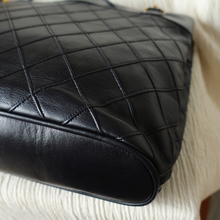 Chanel Vintage Black Calfskin Matelasse Quilted CC Charm Crossbody Shoulder Bag