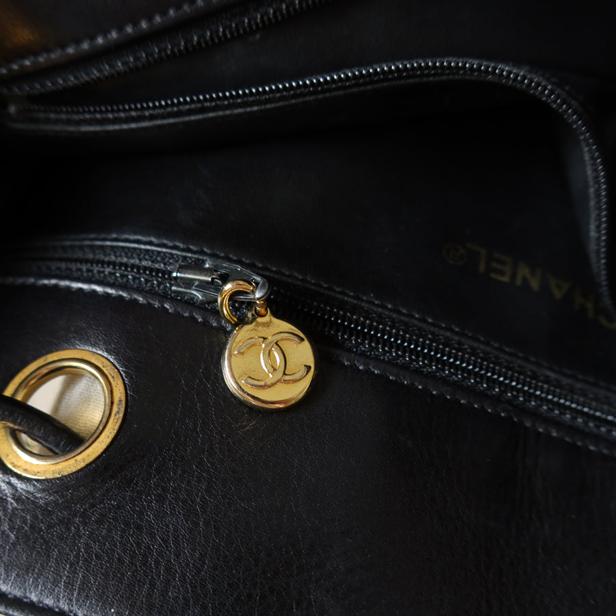 Chanel Vintage Black Calfskin Matelasse Quilted CC Charm Crossbody Shoulder Bag