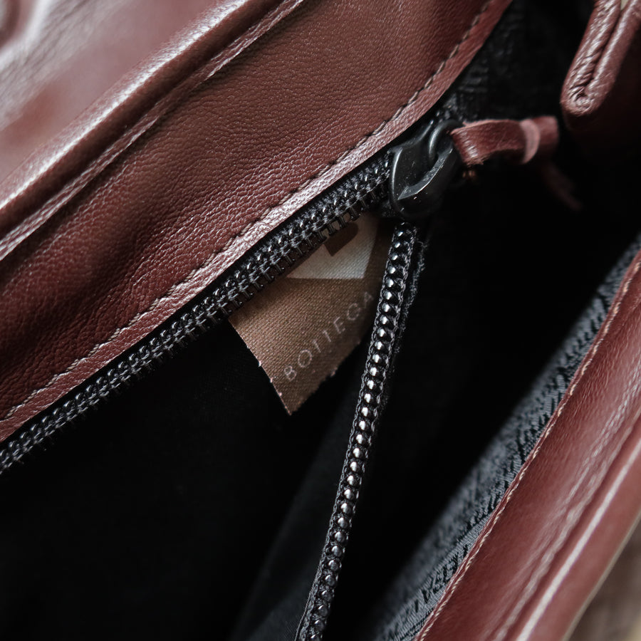 Bottega Veneta Vintage Dark Brown Intrecciato Turn Lock Braided Top Handle Bag