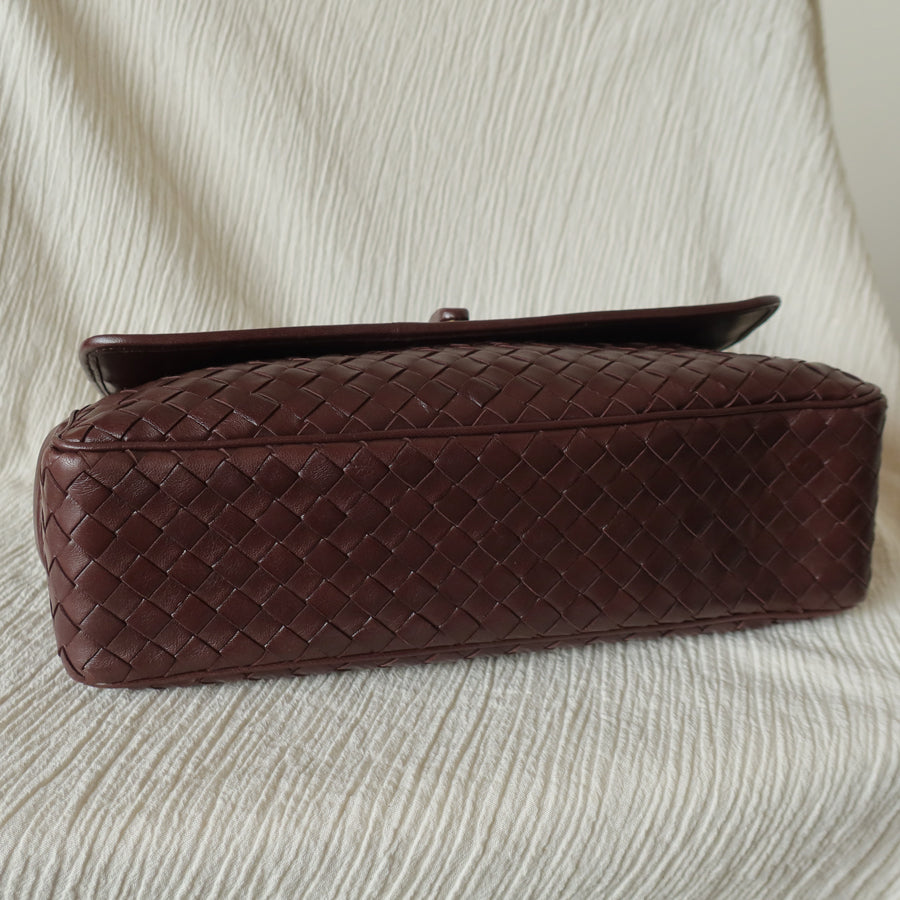 Bottega Veneta Vintage Dark Brown Intrecciato Turn Lock Braided Top Handle Bag