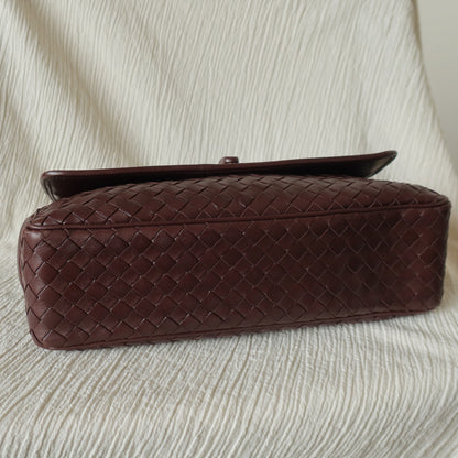 Bottega Veneta Vintage Dark Brown Intrecciato Turn Lock Braided Top Handle Bag