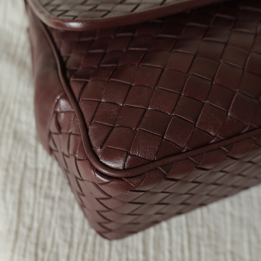 Bottega Veneta Vintage Dark Brown Intrecciato Turn Lock Braided Top Handle Bag