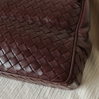 Bottega Veneta Vintage Dark Brown Intrecciato Turn Lock Braided Top Handle Bag