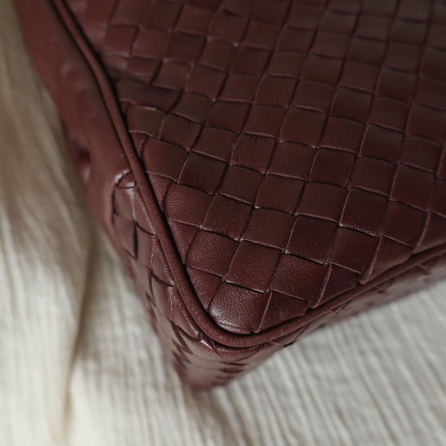 Bottega Veneta Vintage Dark Brown Intrecciato Turn Lock Braided Top Handle Bag