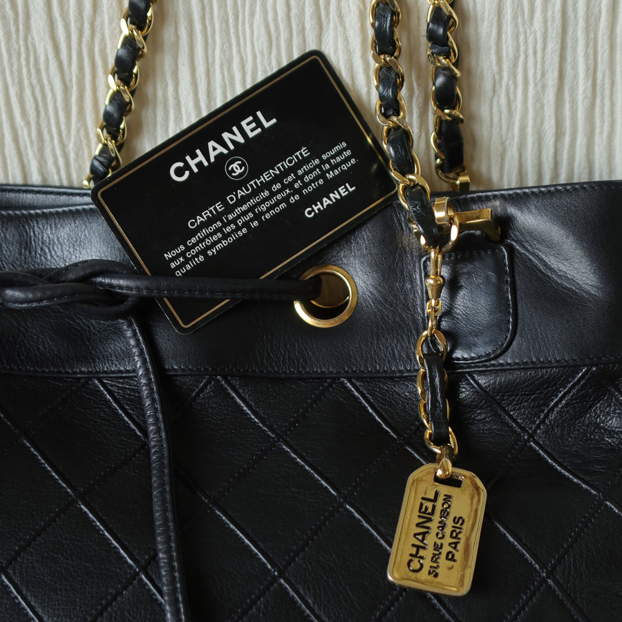 Chanel Vintage Black Calfskin Matelasse Quilted CC Charm Crossbody Shoulder Bag