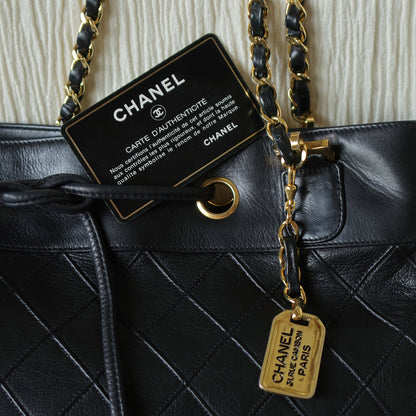 Chanel Vintage Black Calfskin Matelasse Quilted CC Charm Crossbody Shoulder Bag