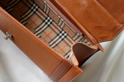 Burberry Vintage Brown Grained Leather Top Handle Bag