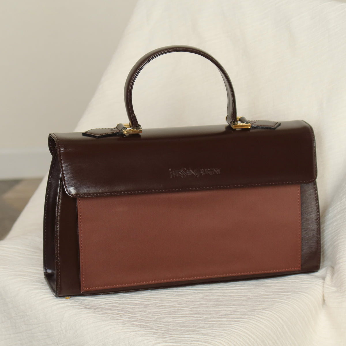 Saint Laurent ２WAYバッグ レザー ブラウン 464960 YSL Saint Laurent Vintage Brown Leather Boxy East West 2way Flap