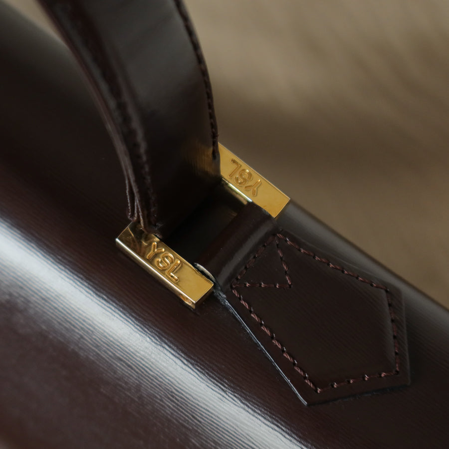 YSL Saint Laurent Vintage Brown Leather Boxy East West 2way Flap Bag