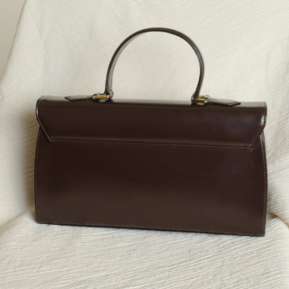 YSL Saint Laurent Vintage Brown Leather Boxy East West 2way Flap Bag