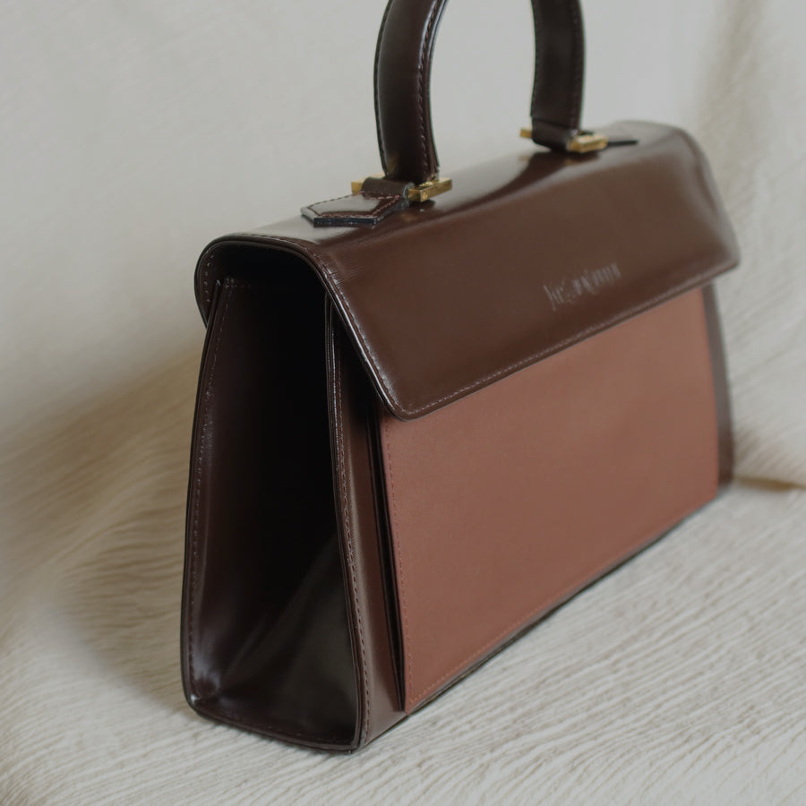 Saint Laurent ２WAYバッグ レザー ブラウン 464960 YSL Saint Laurent Vintage Brown Leather Boxy East West 2way Flap
