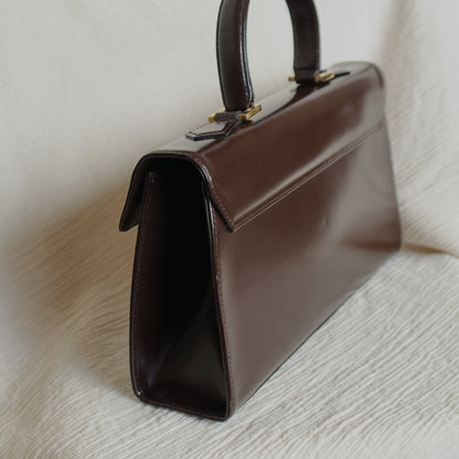 YSL Saint Laurent Vintage Brown Leather Boxy East West 2way Flap Bag