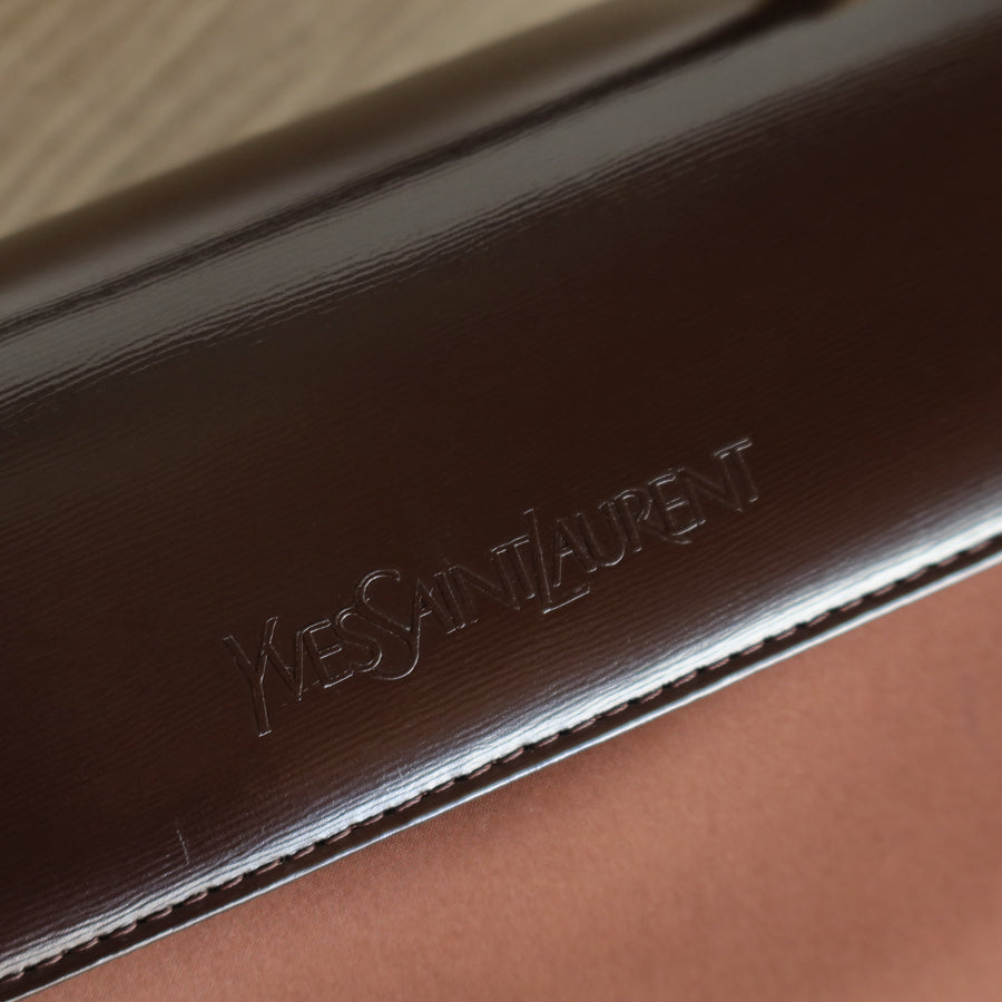 YSL Saint Laurent Vintage Brown Leather Boxy East West 2way Flap Bag