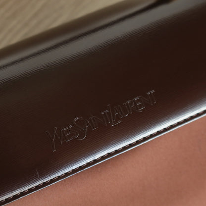 YSL Saint Laurent Vintage Brown Leather Boxy East West 2way Flap Bag
