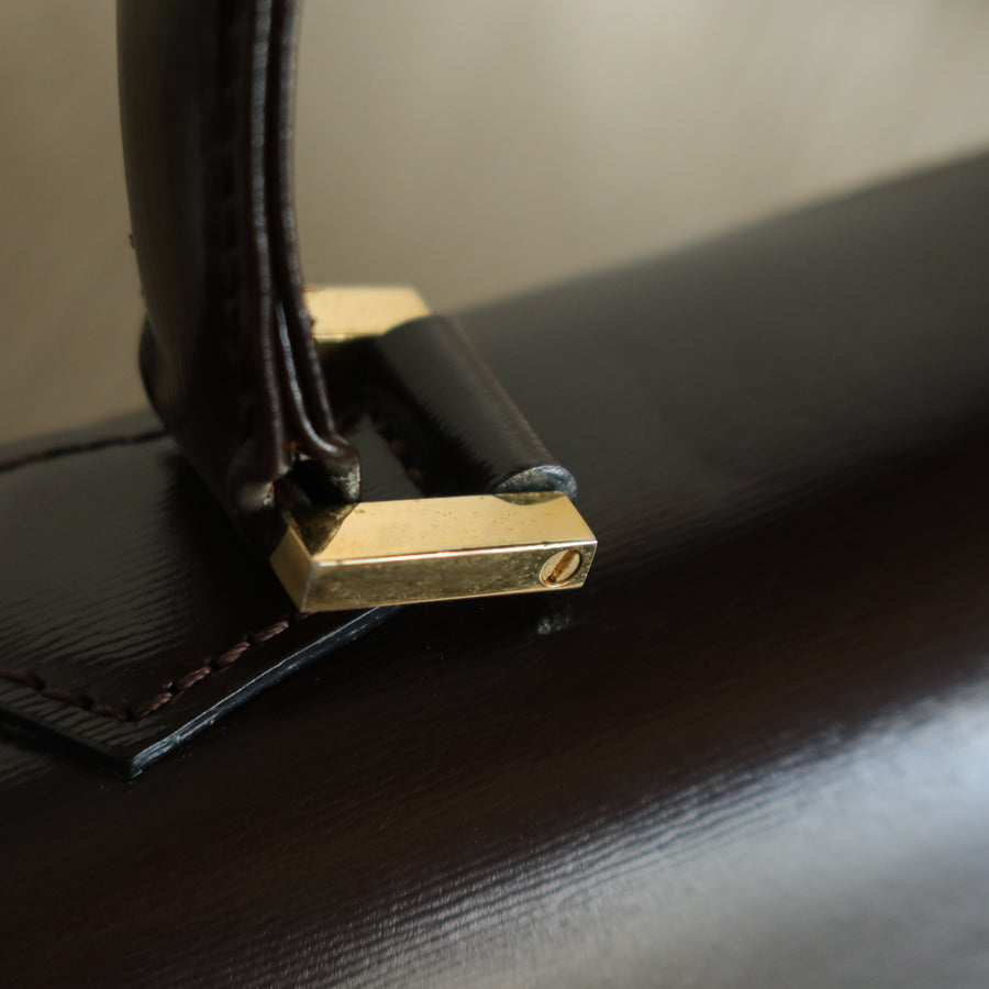 YSL Saint Laurent Vintage Brown Leather Boxy East West 2way Flap Bag