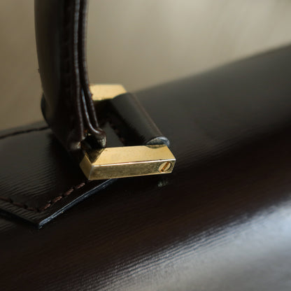 YSL Saint Laurent Vintage Brown Leather Boxy East West 2way Flap Bag