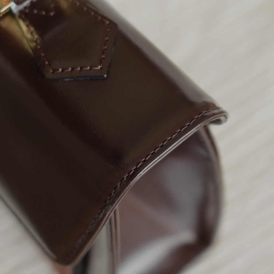YSL Saint Laurent Vintage Brown Leather Boxy East West 2way Flap Bag